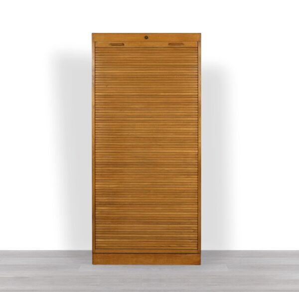Filing Cabinet Danish 1950s Tambour Door Vintage Oak