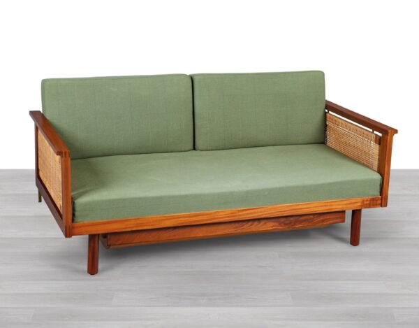 Illum Wikkelso Daybed Denmark 1960s N. Eilersen Rattan Sides Teak