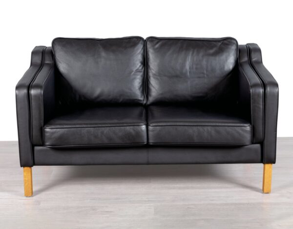 Mid century modern Danish vintage black leather couch sofa by Skalma Denmark original Scandinavian seating Stouby Skipper Mogens Hansen